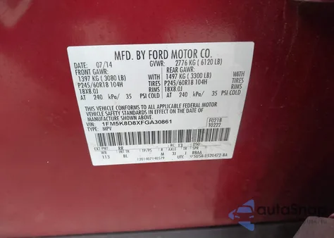 2015 Ford Explorer Xlt z USA, uszkodzony, nr VIN 1FM5K8D8XFGA30861